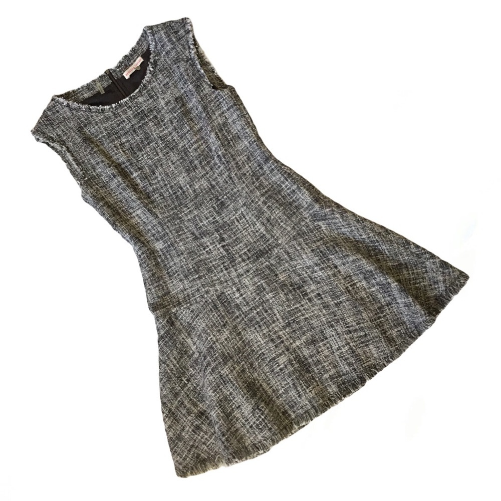 Rebecca Taylor B&W Frayed & Flared Tweed Dress 4
